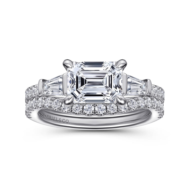 Cassidy - 14K White Gold Emerald Cut Three Stone Diamond Engagement Ring - 0.5 ct - Shot 4