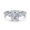 Dee - 14K White Gold Emerald Cut Three Stone Lotus Diamond Engagement Ring - 0.6 ct