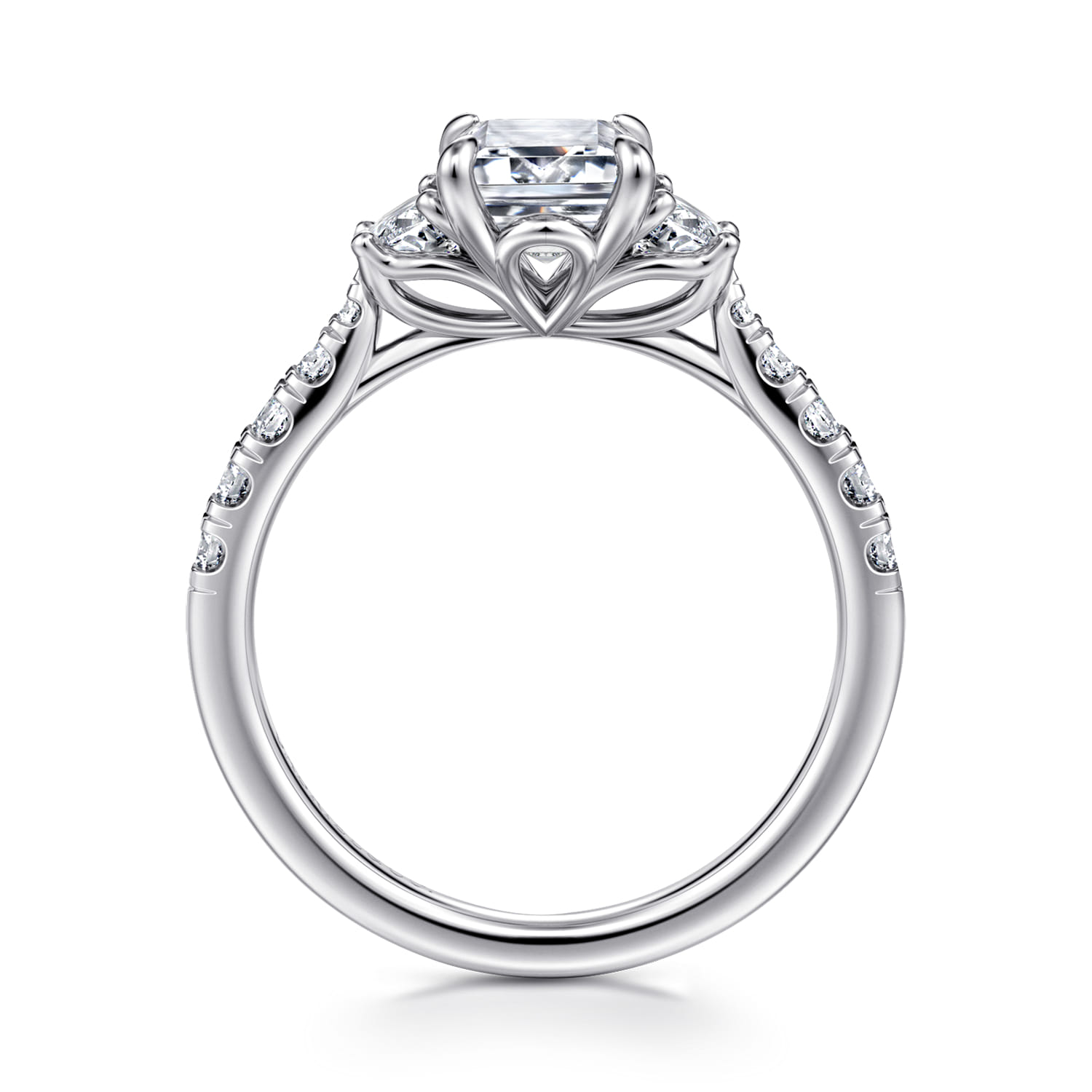 Dee - 14K White Gold Emerald Cut Three Stone Lotus Diamond Engagement Ring - 0.6 ct - Shot 2