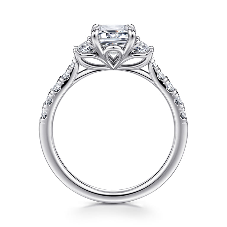 Dee - 14K White Gold Emerald Cut Three Stone Lotus Diamond Engagement Ring - 0.6 ct - Shot 2