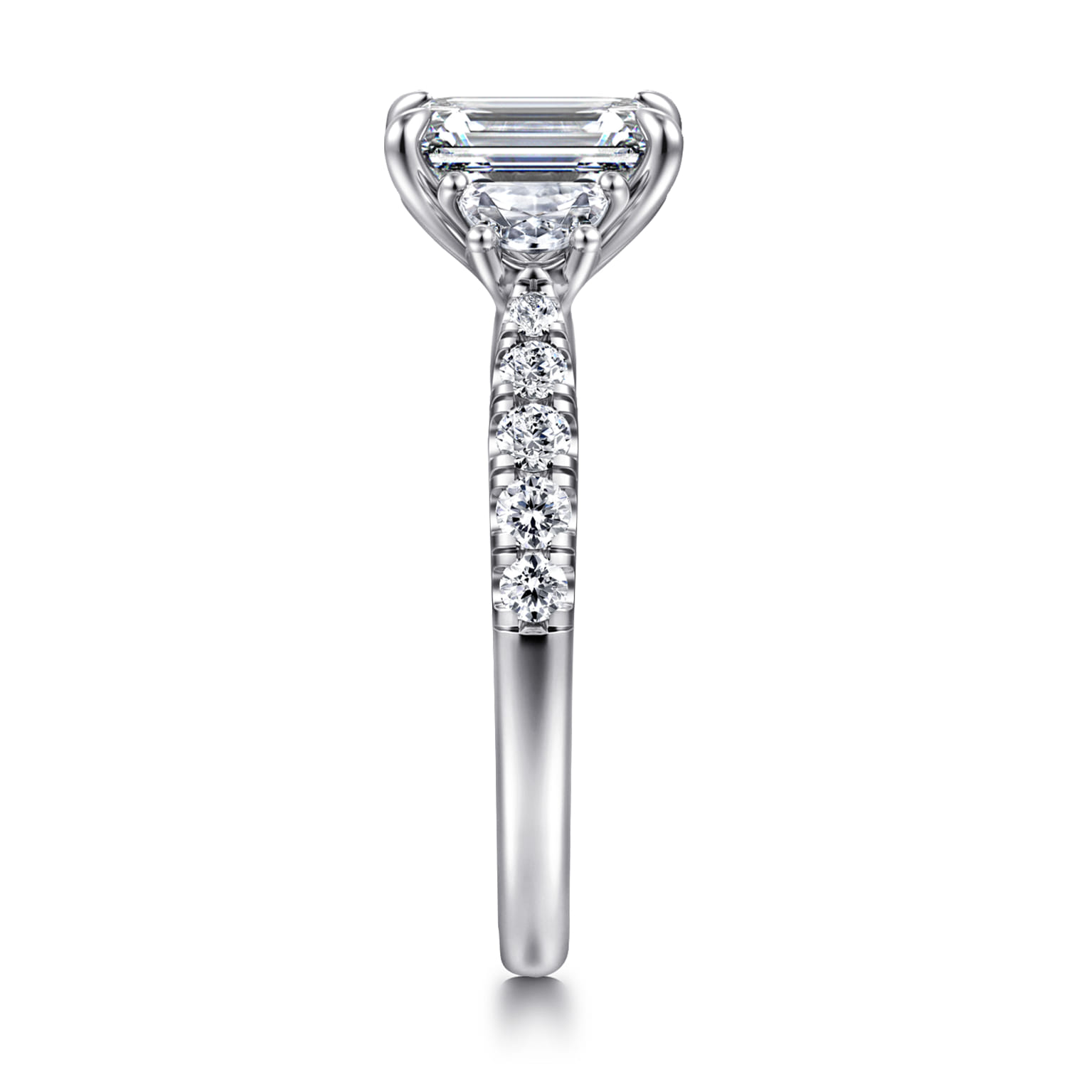 Dee - 14K White Gold Emerald Cut Three Stone Lotus Diamond Engagement Ring - 0.6 ct - Shot 4