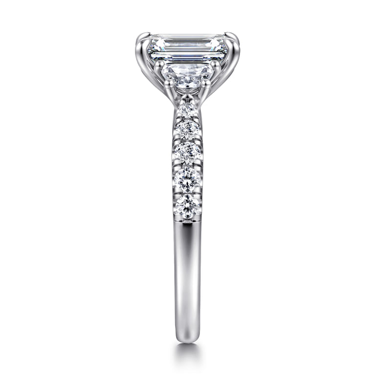 Dee - 14K White Gold Emerald Cut Three Stone Lotus Diamond Engagement Ring - 0.6 ct - Shot 4