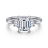 Devon - 14K White Gold Emerald Cut Three Stone Lotus Diamond Engagement Ring - 0.38 ct
