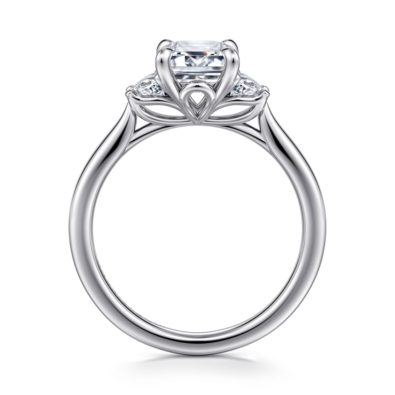 Devon - 14K White Gold Emerald Cut Three Stone Lotus Diamond Engagement Ring - 0.38 ct - Shot 2