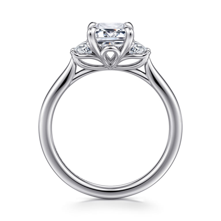 Devon - 14K White Gold Emerald Cut Three Stone Lotus Diamond Engagement Ring - 0.38 ct - Shot 2