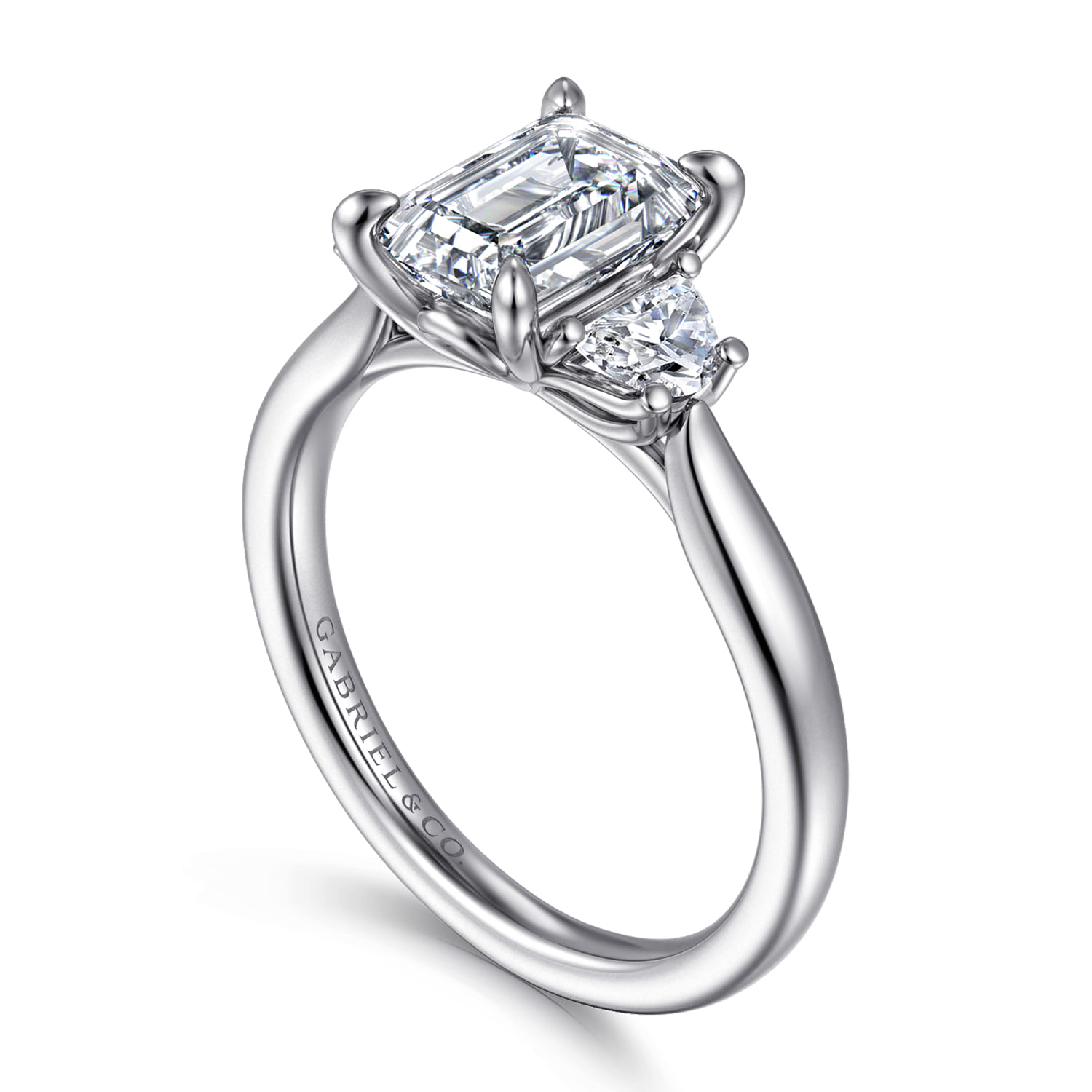 Devon - 14K White Gold Emerald Cut Three Stone Lotus Diamond Engagement Ring - 0.38 ct - Shot 3