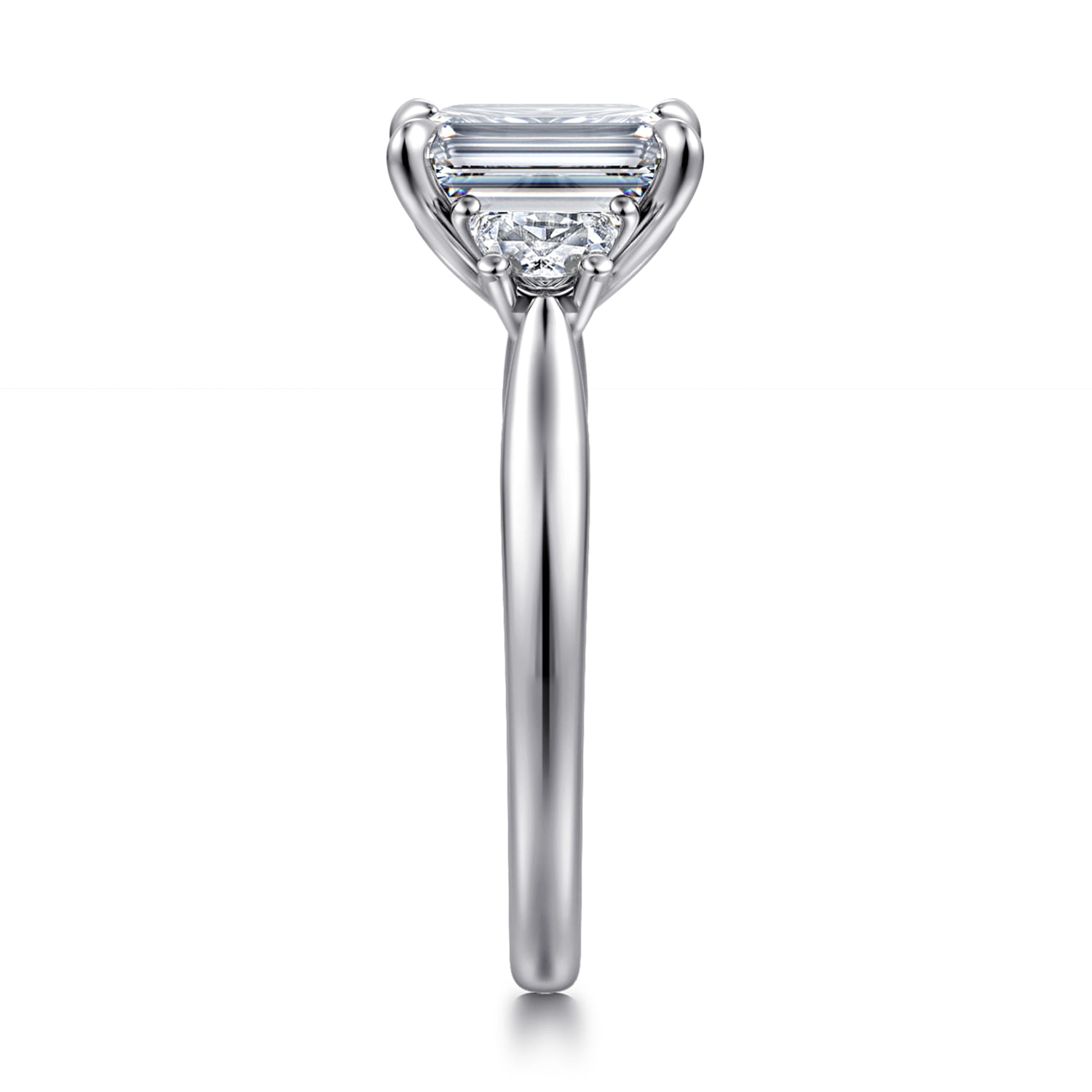 Devon - 14K White Gold Emerald Cut Three Stone Lotus Diamond Engagement Ring - 0.38 ct - Shot 4