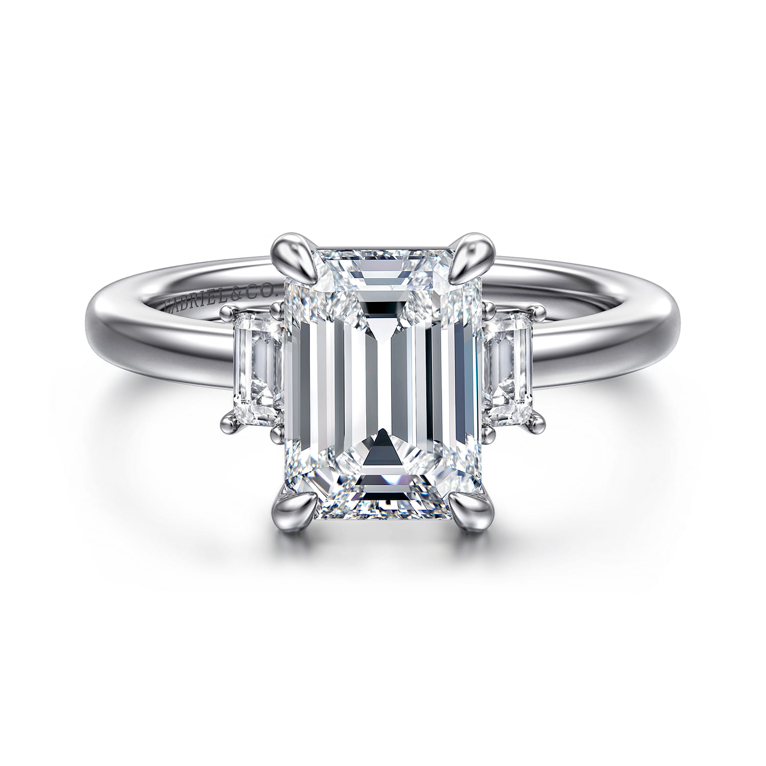 Alaminos - 14K White Gold Emerald Cut Three Stone Diamond Engagement Ring - 0.19 ct - Shot 1