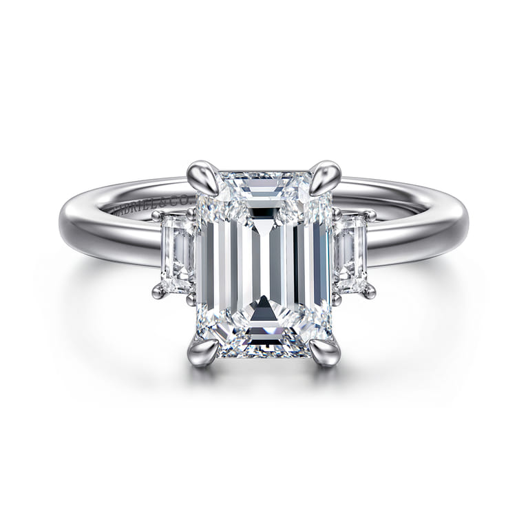 Alaminos - 14K White Gold Emerald Cut Three Stone Diamond Engagement Ring - 0.19 ct - Shot 1