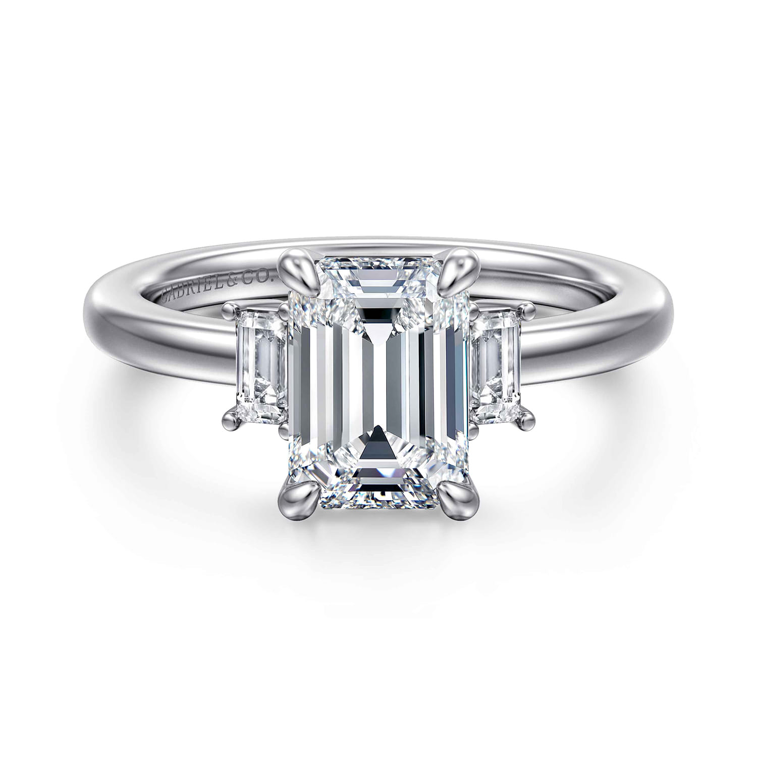 Alaminos - 14K White Gold Emerald Cut Three Stone Diamond Engagement Ring - 0.19 ct - Shot 1