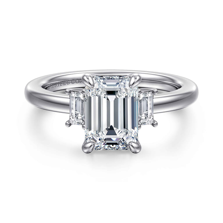 Alaminos - 14K White Gold Emerald Cut Three Stone Diamond Engagement Ring - 0.19 ct - Shot 1