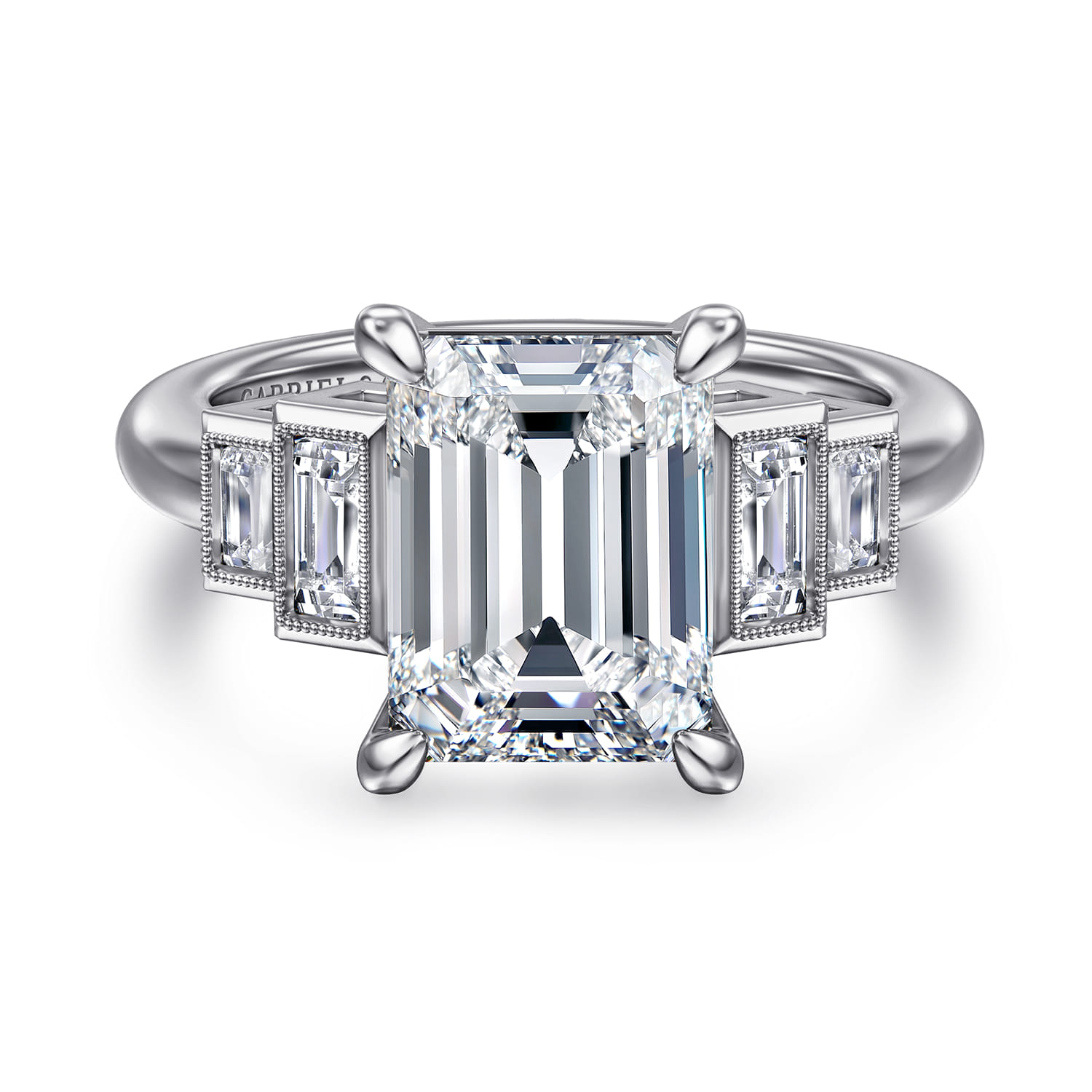 Andre - 14K White Gold Emerald Cut Diamond Engagement Ring - 0.5 ct - Shot 1