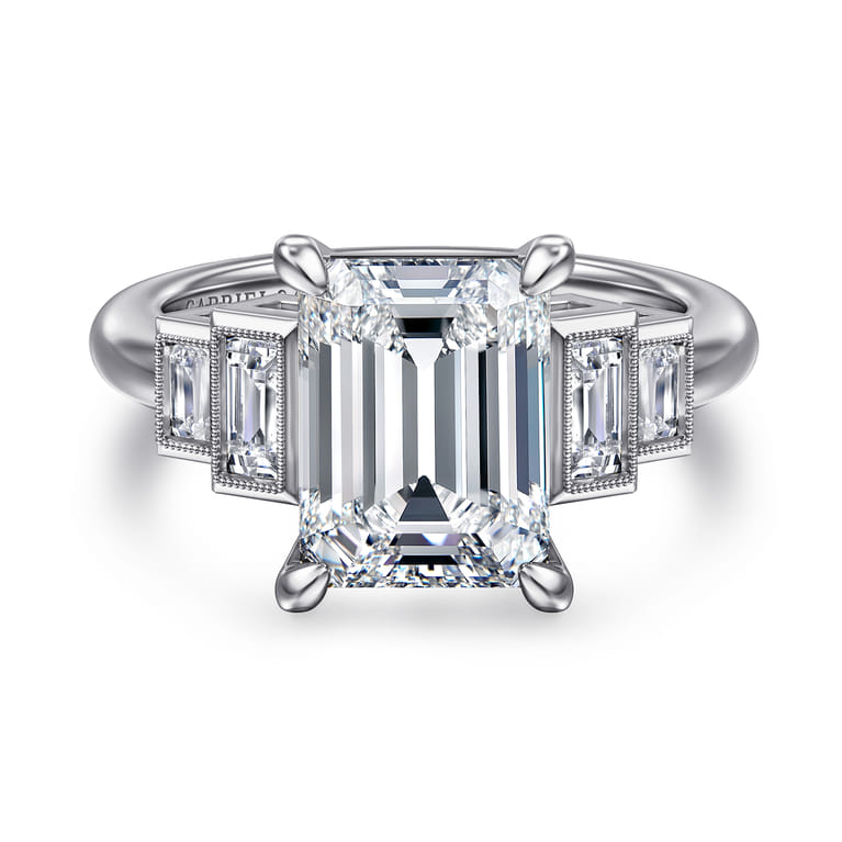 Andre - 14K White Gold Emerald Cut Diamond Engagement Ring - 0.5 ct - Shot 1