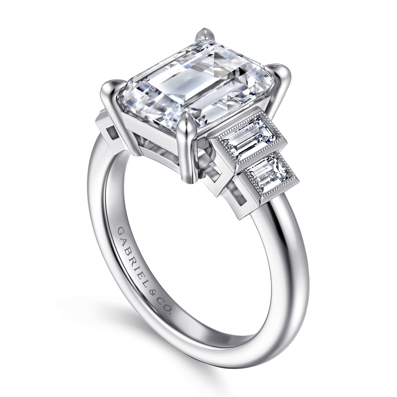 Andre - 14K White Gold Emerald Cut Diamond Engagement Ring - 0.5 ct - Shot 3