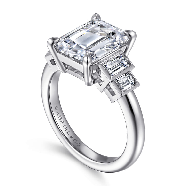 Andre - 14K White Gold Emerald Cut Diamond Engagement Ring - 0.5 ct - Shot 3