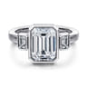 Nelle - 14K White Gold Emerald Cut Three Stone Diamond Engagement Ring - 0.3 ct
