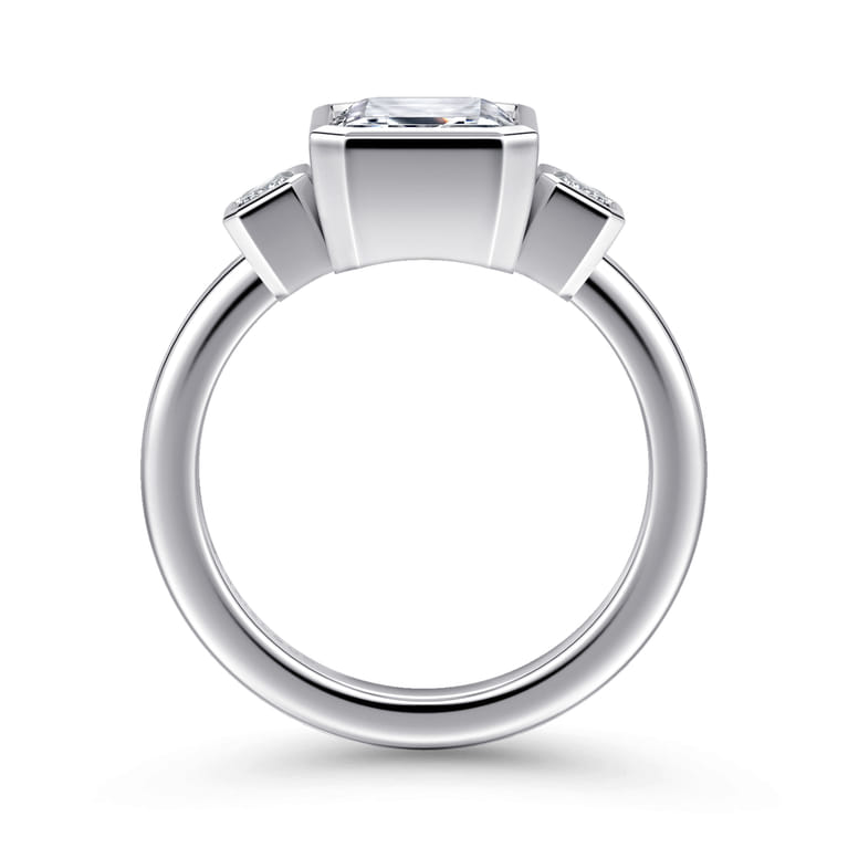 Nelle - 14K White Gold Emerald Cut Three Stone Diamond Engagement Ring - 0.3 ct - Shot 2