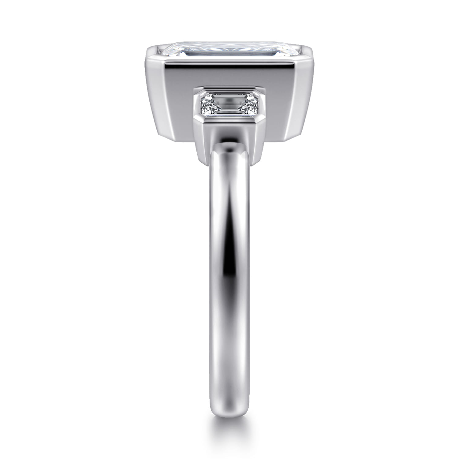 Nelle - 14K White Gold Emerald Cut Three Stone Diamond Engagement Ring - 0.3 ct - Shot 4