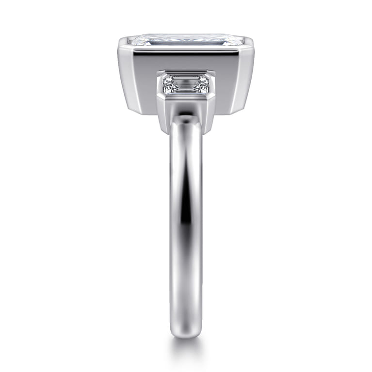 Nelle - 14K White Gold Emerald Cut Three Stone Diamond Engagement Ring - 0.3 ct - Shot 4