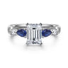 Carrie - 14K White Gold Emerald Cut Five Stone Sapphire and Diamond Engagement Ring - 0.1 ct