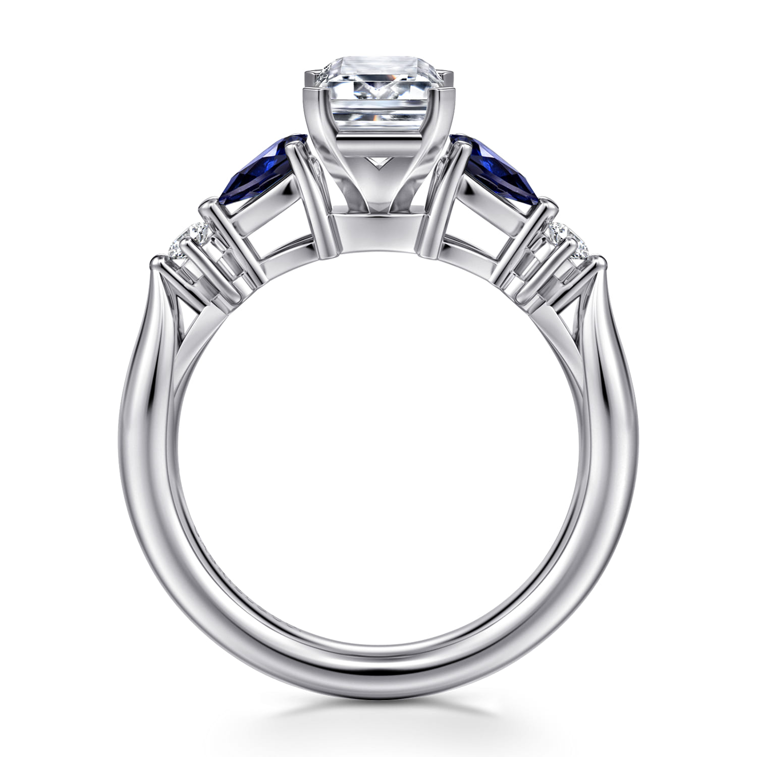 Carrie - 14K White Gold Emerald Cut Five Stone Sapphire and Diamond Engagement Ring - 0.1 ct - Shot 2