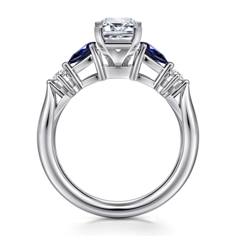 Carrie - 14K White Gold Emerald Cut Five Stone Sapphire and Diamond Engagement Ring - 0.1 ct - Shot 2