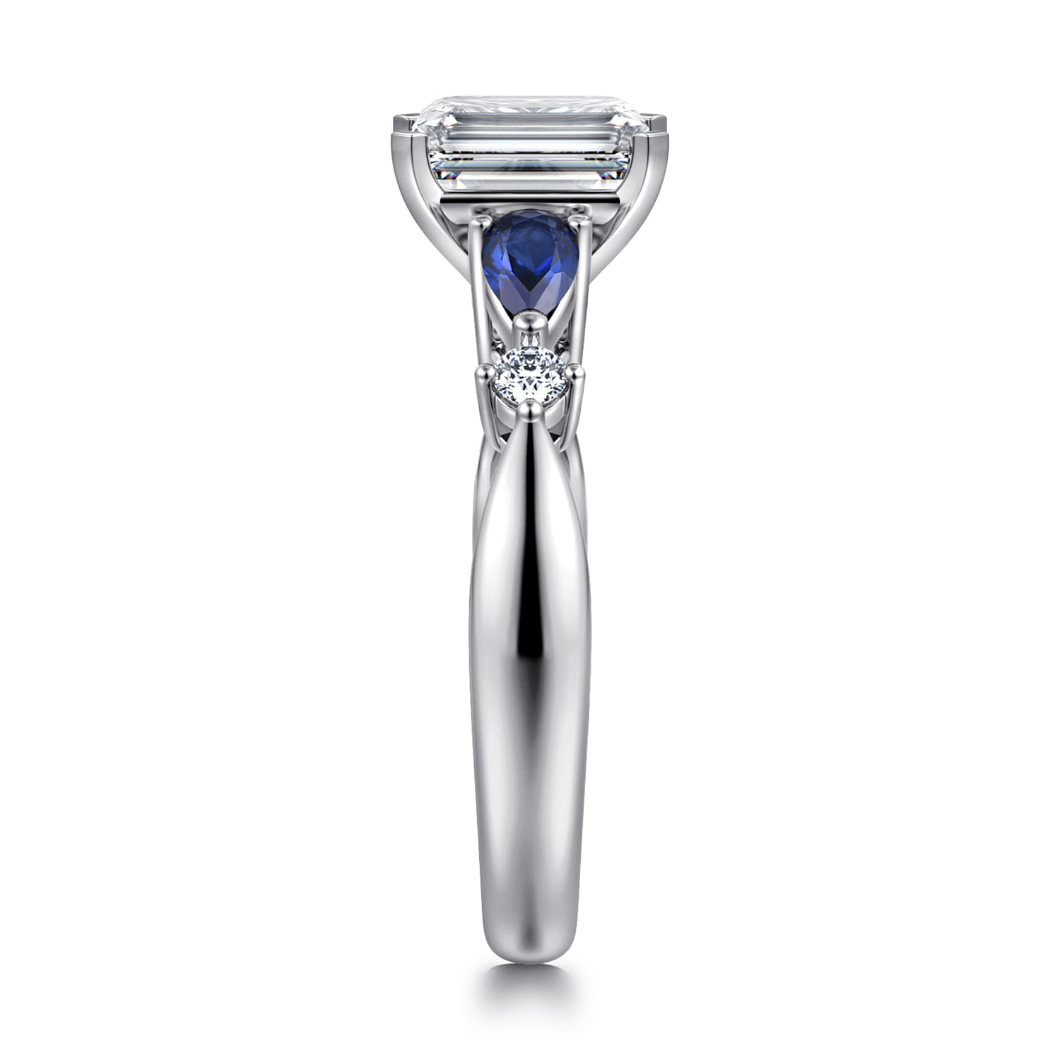 Carrie - 14K White Gold Emerald Cut Five Stone Sapphire and Diamond Engagement Ring - 0.1 ct - Shot 4