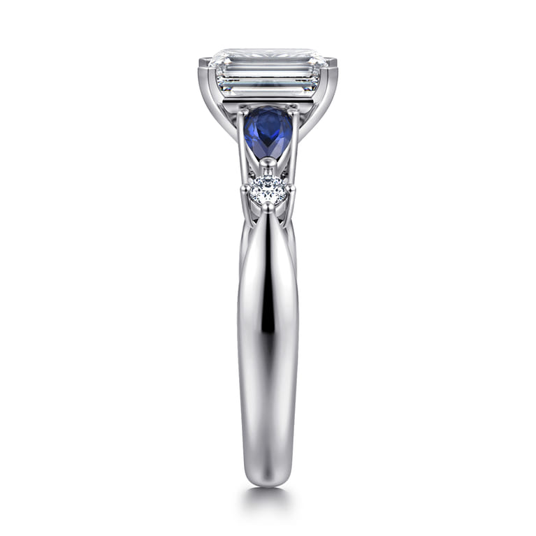 Carrie - 14K White Gold Emerald Cut Five Stone Sapphire and Diamond Engagement Ring - 0.1 ct - Shot 4