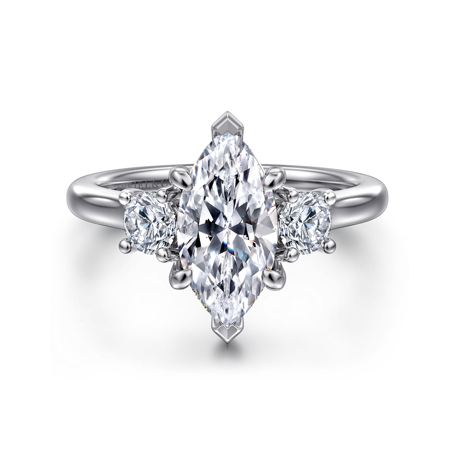 Sanaa - 14K White Gold Marquise Shape 3 Stone Diamond Engagement Ring - 0.4 ct - Shot 1
