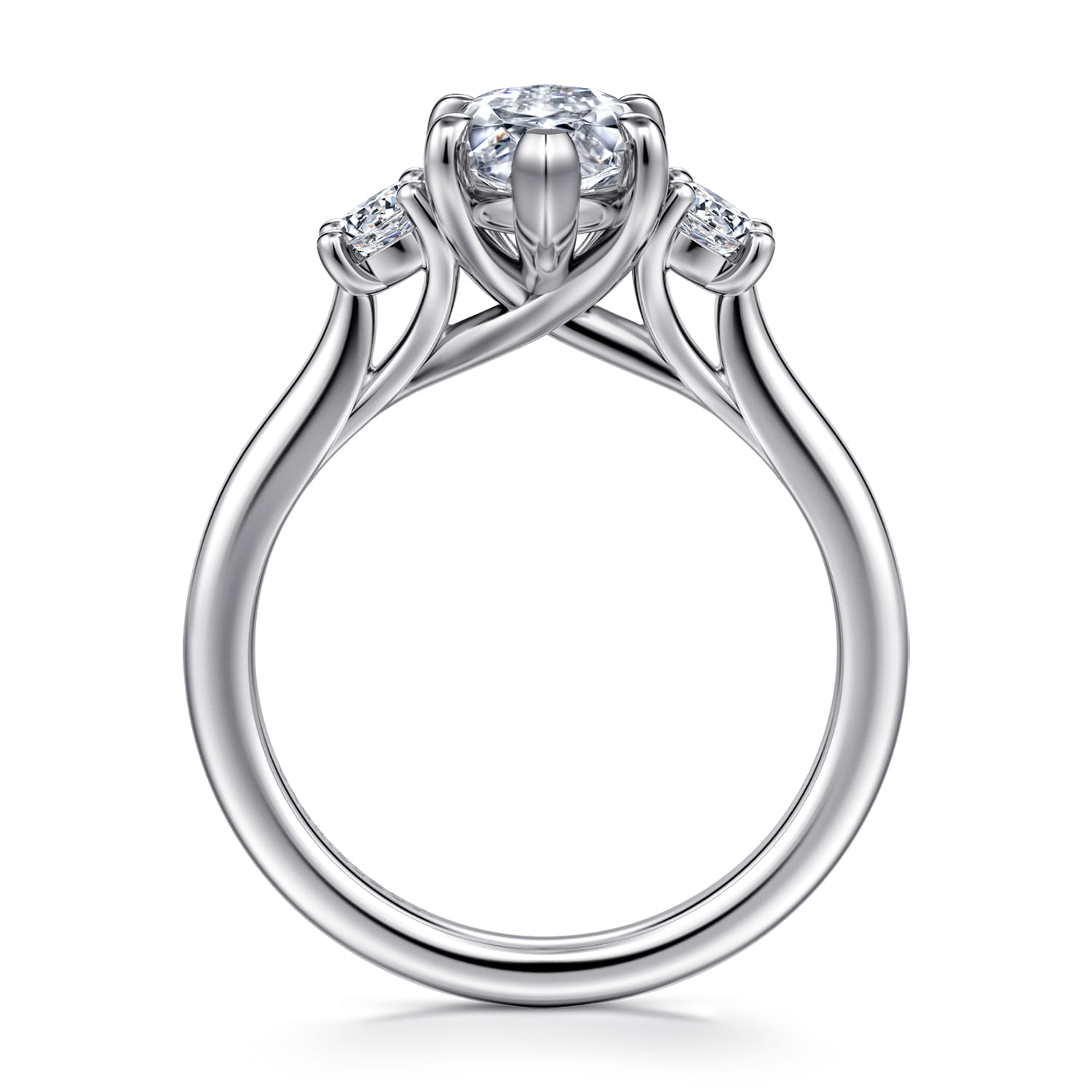 Sanaa - 14K White Gold Marquise Shape 3 Stone Diamond Engagement Ring - 0.4 ct - Shot 2