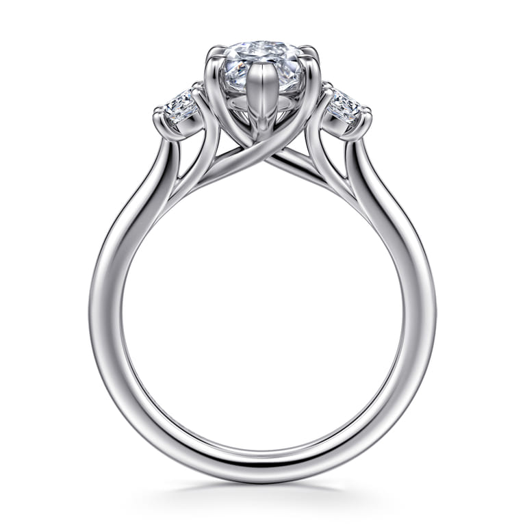 Sanaa - 14K White Gold Marquise Shape 3 Stone Diamond Engagement Ring - 0.4 ct - Shot 2