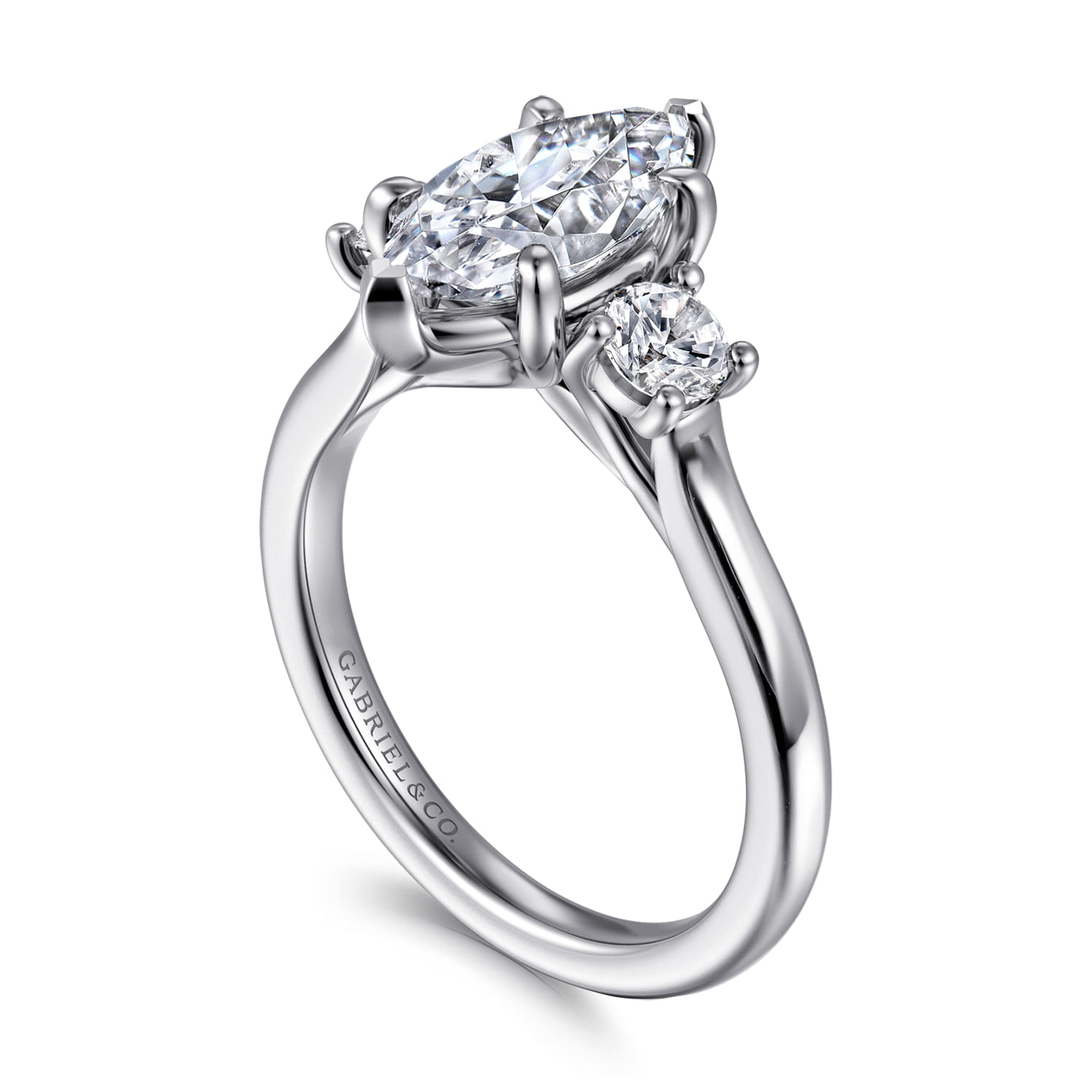 Sanaa - 14K White Gold Marquise Shape 3 Stone Diamond Engagement Ring - 0.4 ct - Shot 3