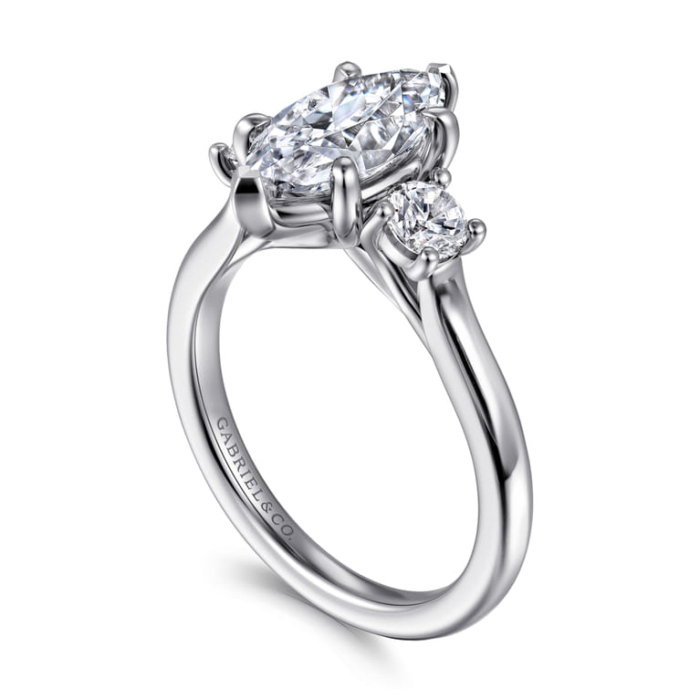 Sanaa - 14K White Gold Marquise Shape 3 Stone Diamond Engagement Ring - 0.4 ct - Shot 3