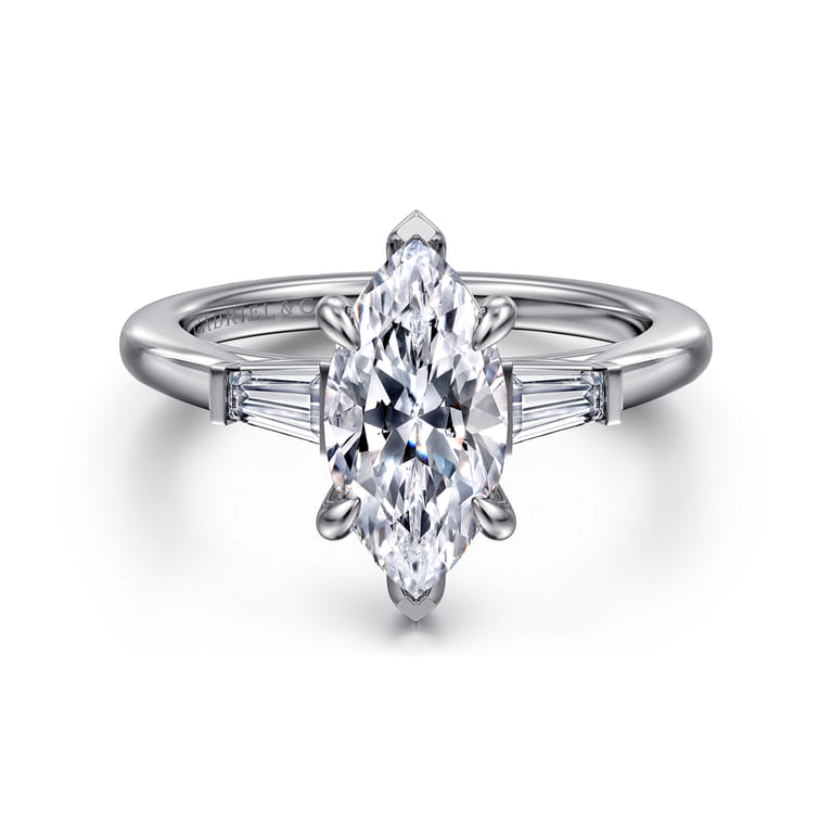 Acacia - 14K White Gold Marquise Shape Three Stone Diamond Engagement Ring - 0.3 ct - Shot 1
