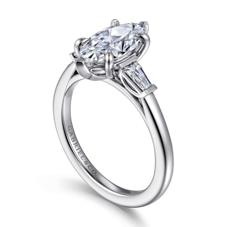 Acacia - 14K White Gold Marquise Shape Three Stone Diamond Engagement Ring - 0.3 ct - Shot 3