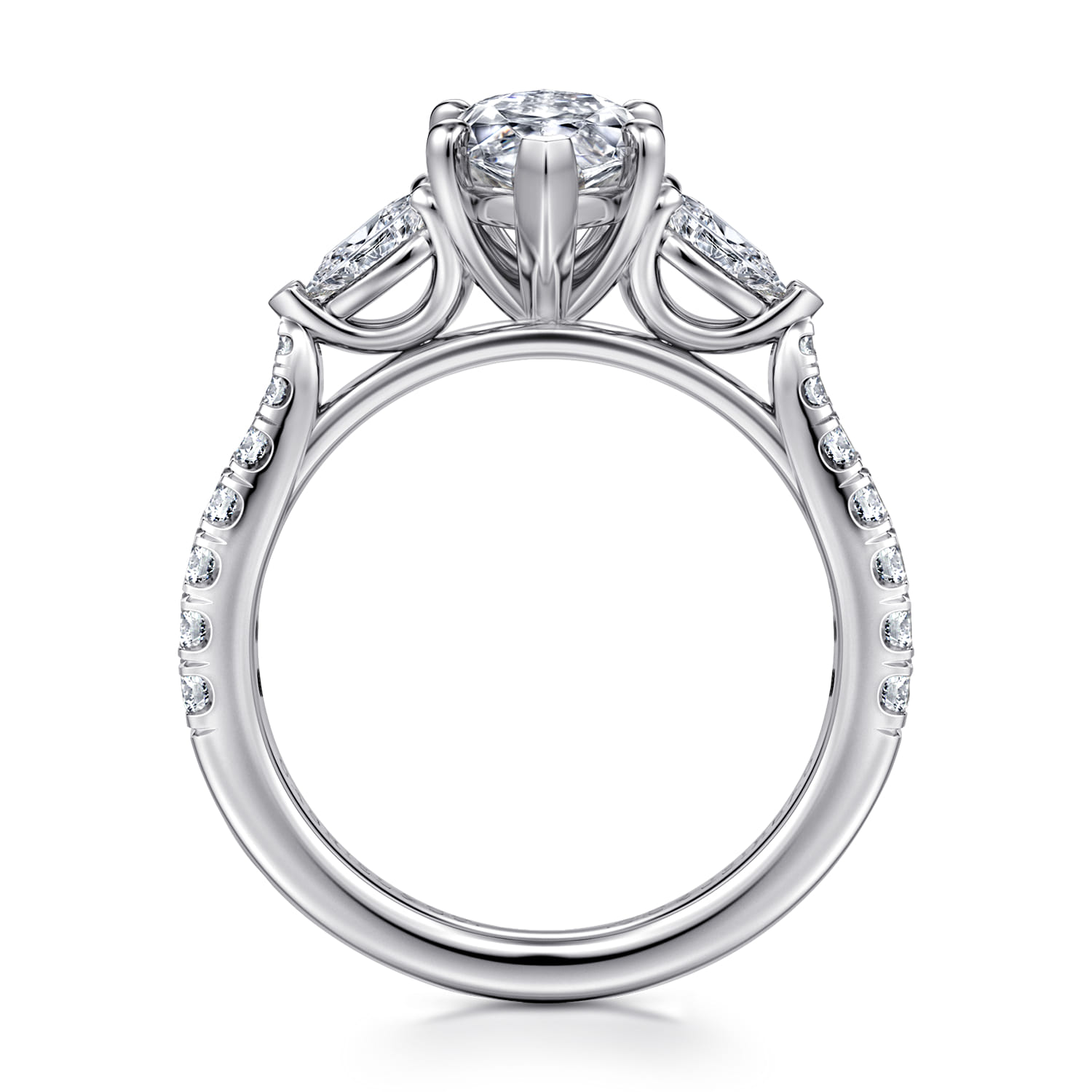 Abina - 14K White Gold Marquise Shape Three Stone Diamond Engagement Ring - 0.75 ct - Shot 2