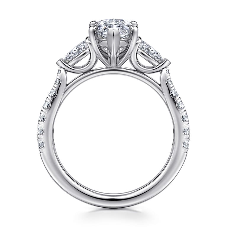 Abina - 14K White Gold Marquise Shape Three Stone Diamond Engagement Ring - 0.75 ct - Shot 2