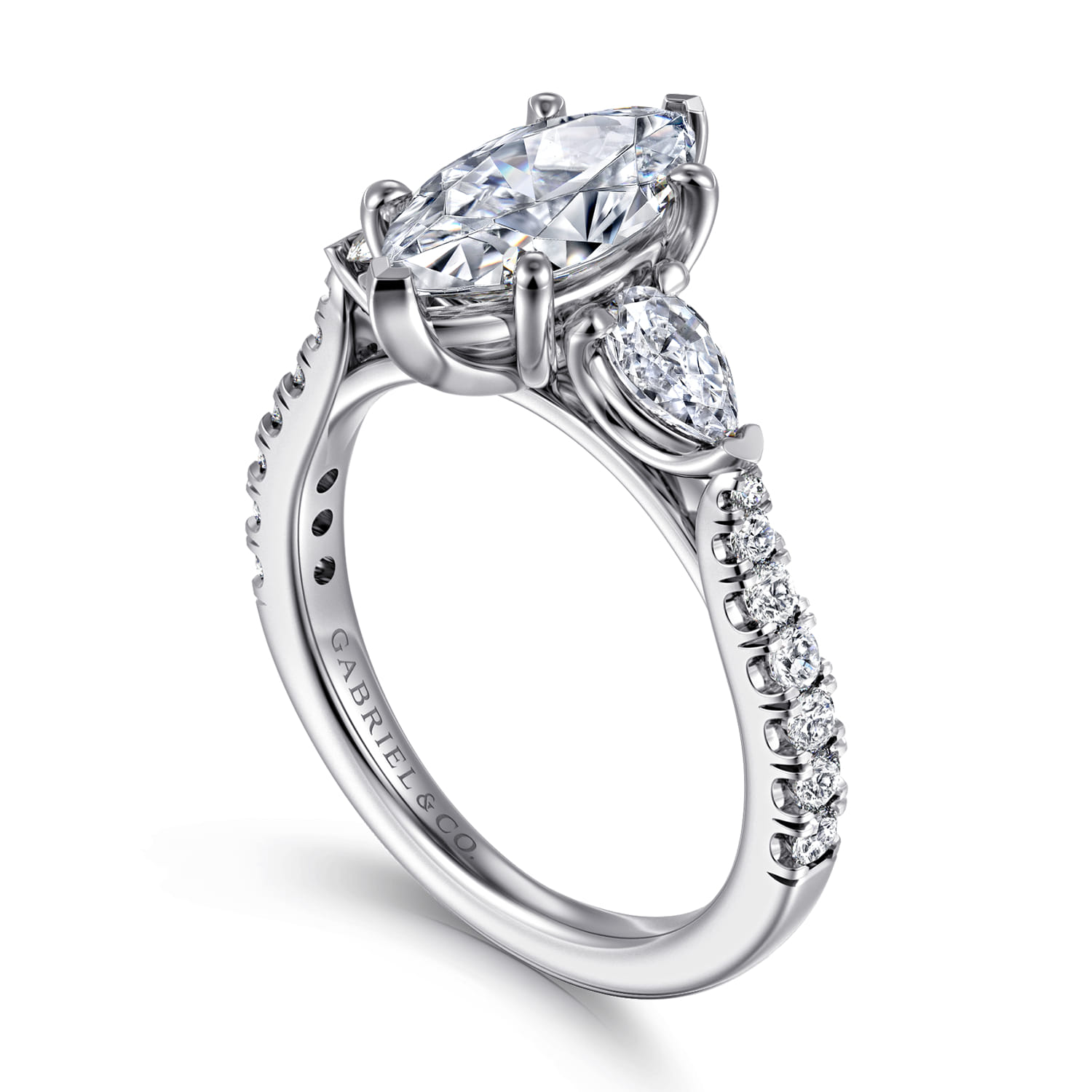 Abina - 14K White Gold Marquise Shape Three Stone Diamond Engagement Ring - 0.75 ct - Shot 3