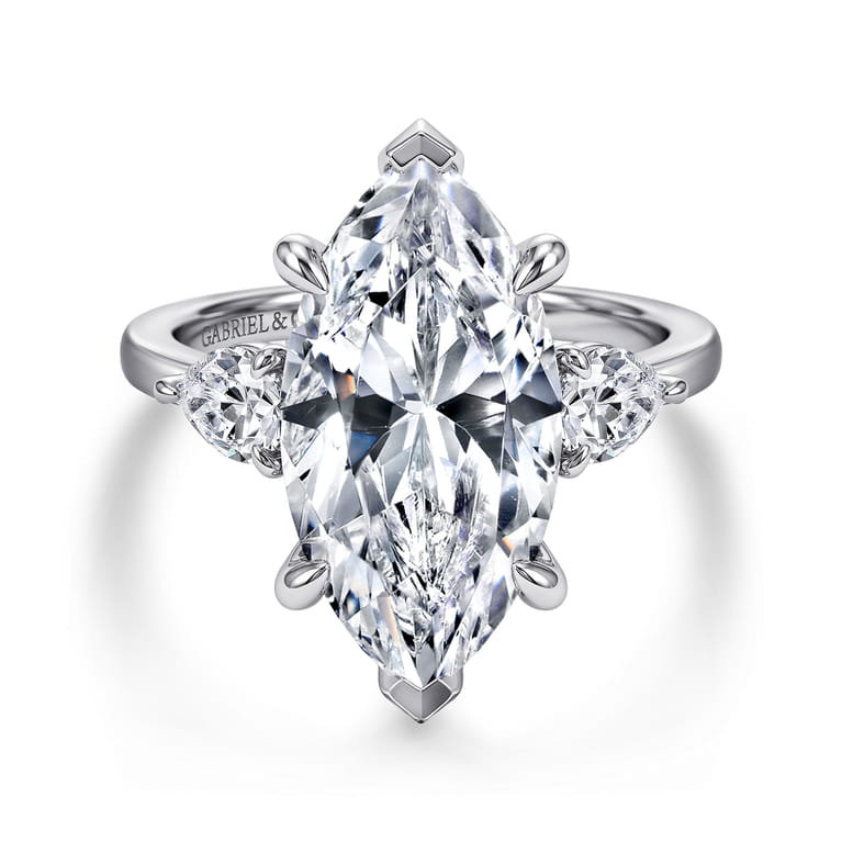 Adalia - 14K White Gold Marquise Shape Three Stone Diamond Engagement Ring - 0.6 ct - Shot 1