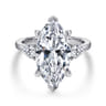 Adalia - 14K White Gold Marquise Shape Three Stone Diamond Engagement Ring - 0.6 ct