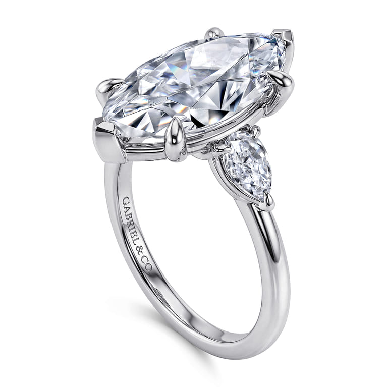 Adalia - 14K White Gold Marquise Shape Three Stone Diamond Engagement Ring - 0.6 ct - Shot 3