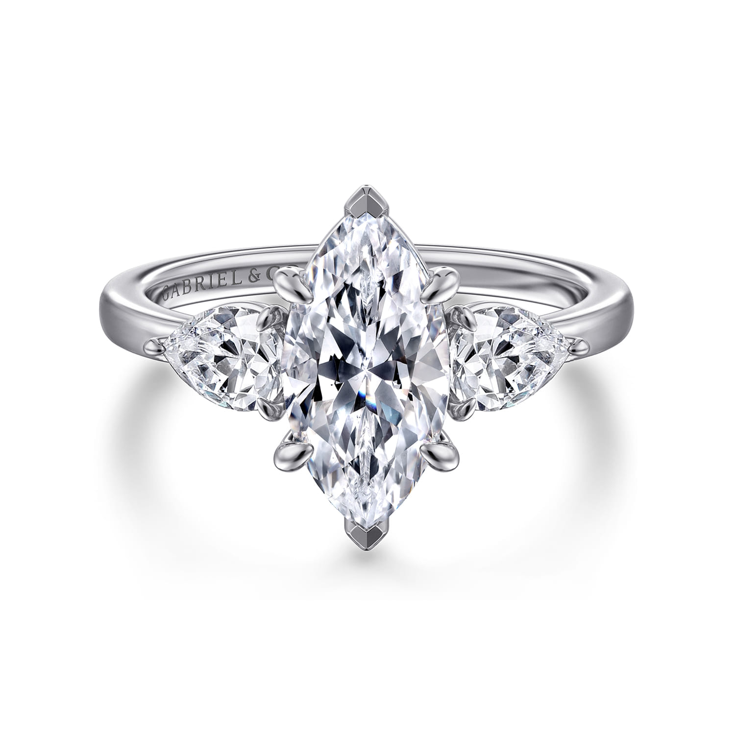 Adalia - 14K White Gold Marquise Shape Three Stone Diamond Engagement Ring - 0.6 ct - Shot 1