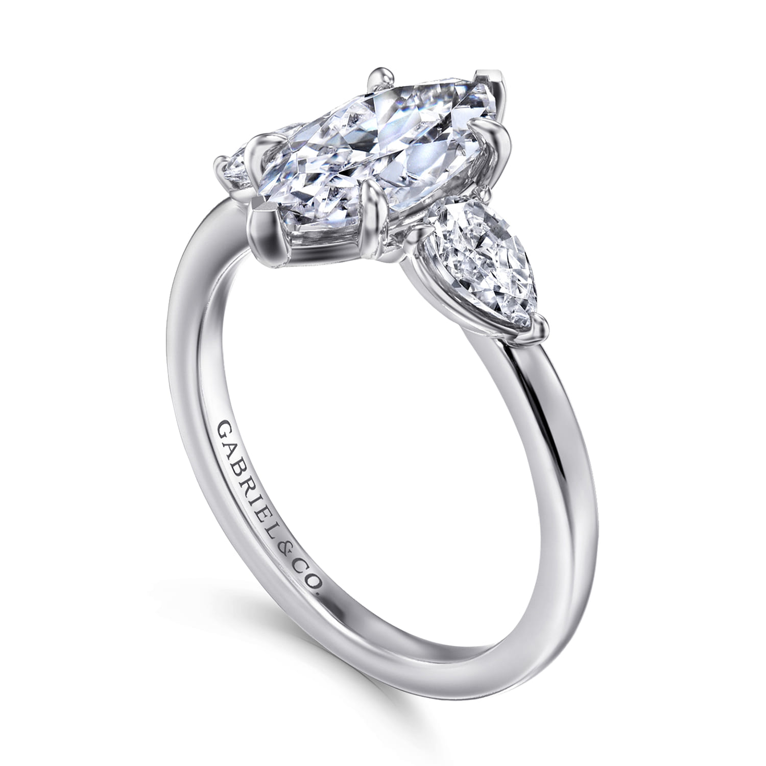 Adalia - 14K White Gold Marquise Shape Three Stone Diamond Engagement Ring - 0.6 ct - Shot 3