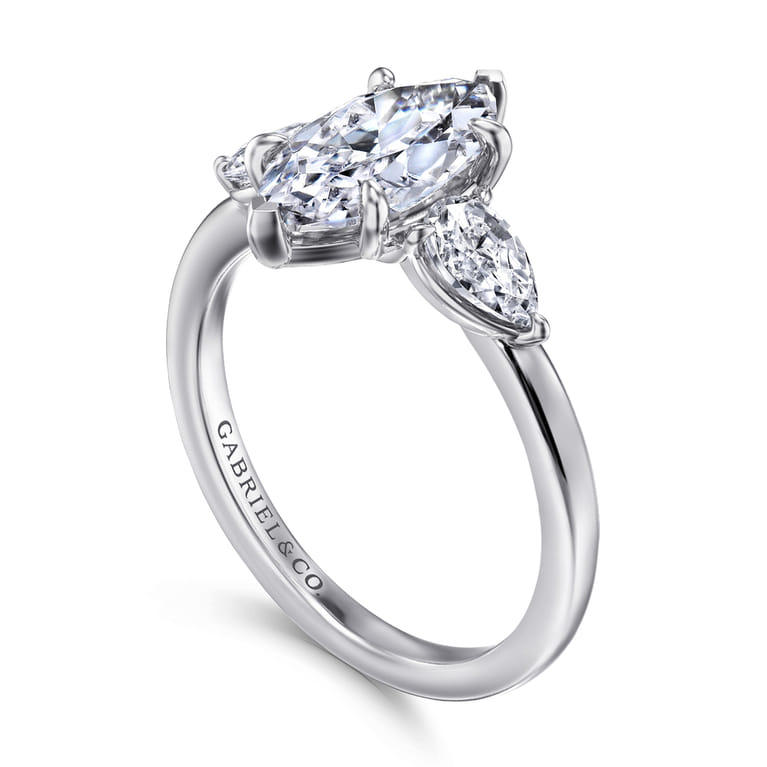 Adalia - 14K White Gold Marquise Shape Three Stone Diamond Engagement Ring - 0.6 ct - Shot 3