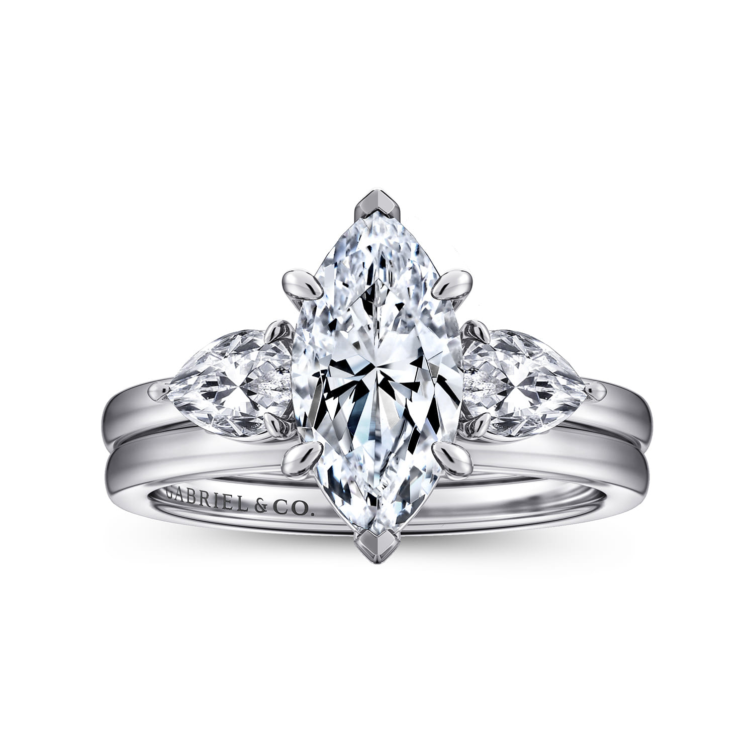 Adalia - 14K White Gold Marquise Shape Three Stone Diamond Engagement Ring - 0.6 ct - Shot 4