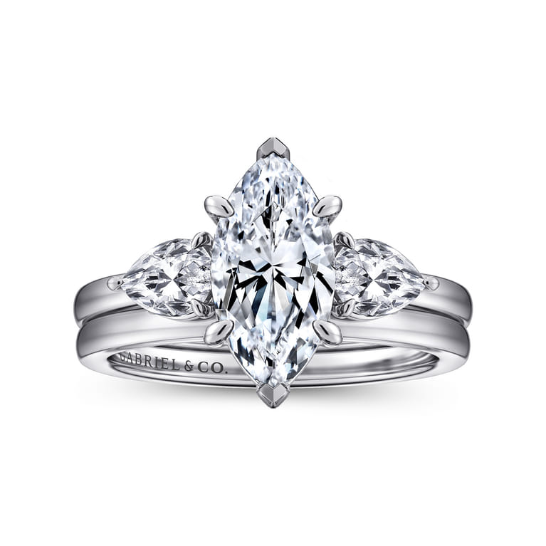 Adalia - 14K White Gold Marquise Shape Three Stone Diamond Engagement Ring - 0.6 ct - Shot 4