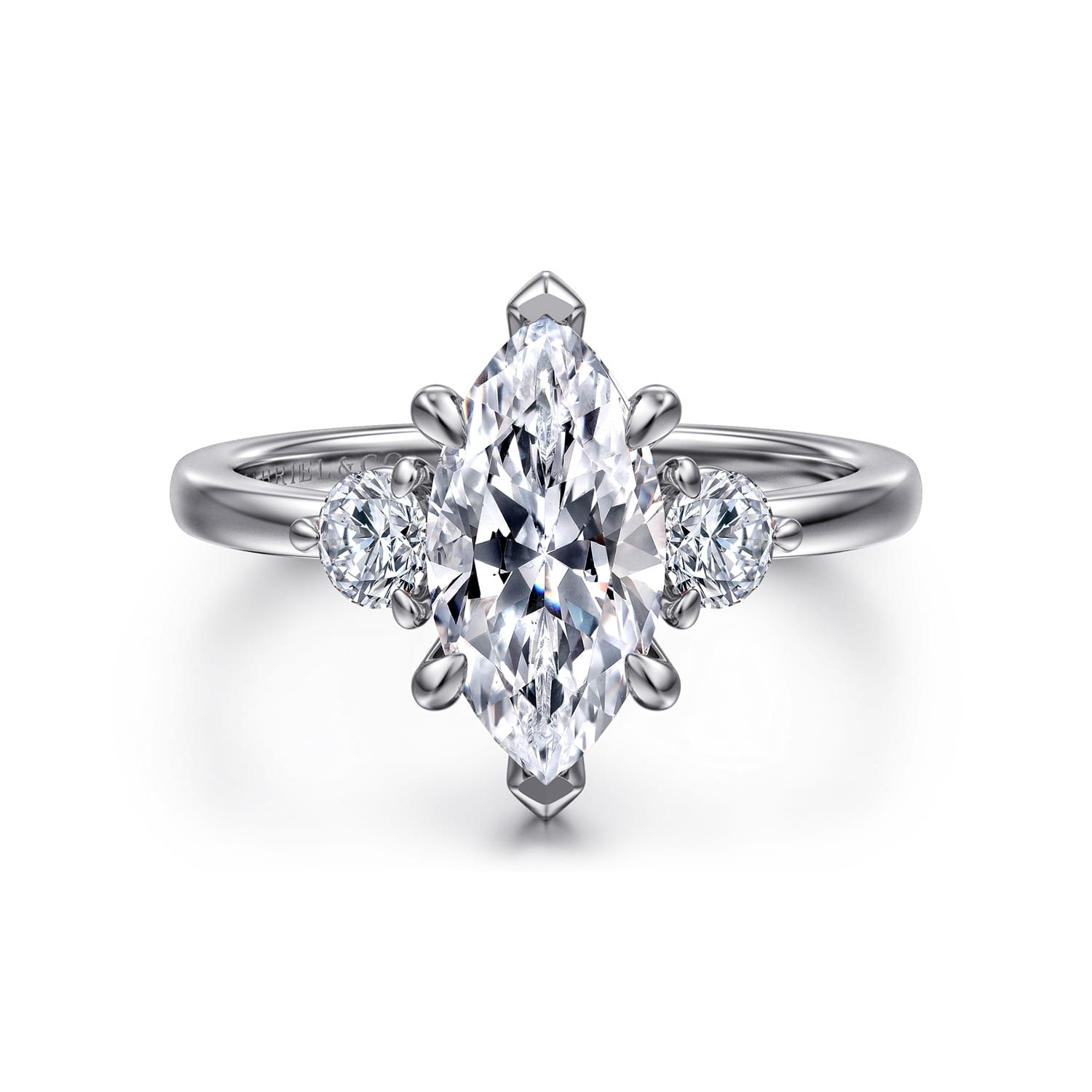 Adeline - 14K White Gold Marquise Shape Three Stone Diamond Engagement Ring - 0.35 ct - Shot 1