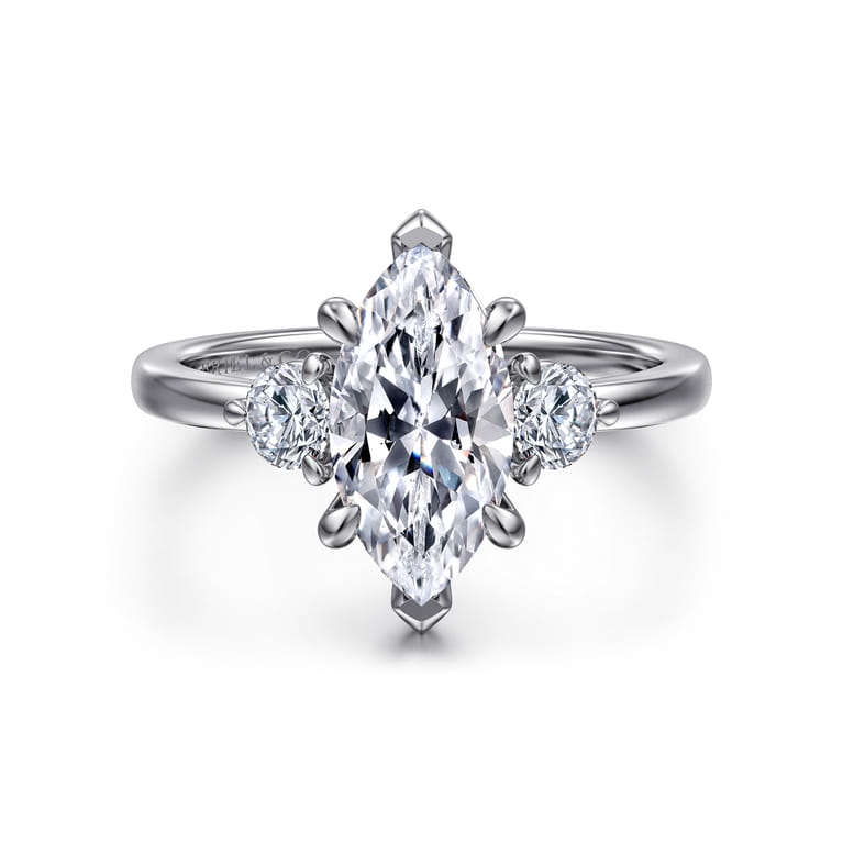 Adeline - 14K White Gold Marquise Shape Three Stone Diamond Engagement Ring - 0.35 ct - Shot 1