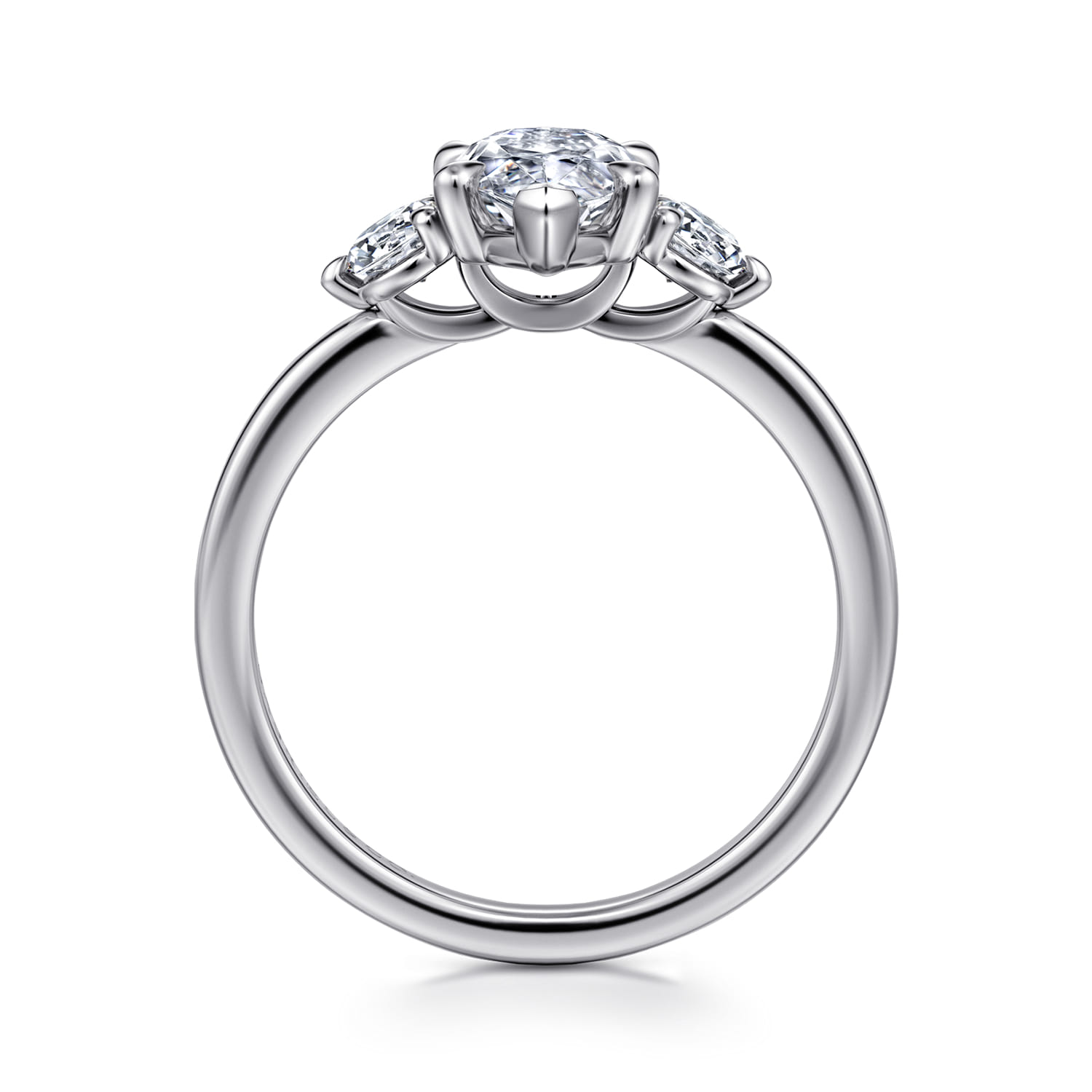 Adeline - 14K White Gold Marquise Shape Three Stone Diamond Engagement Ring - 0.35 ct - Shot 2