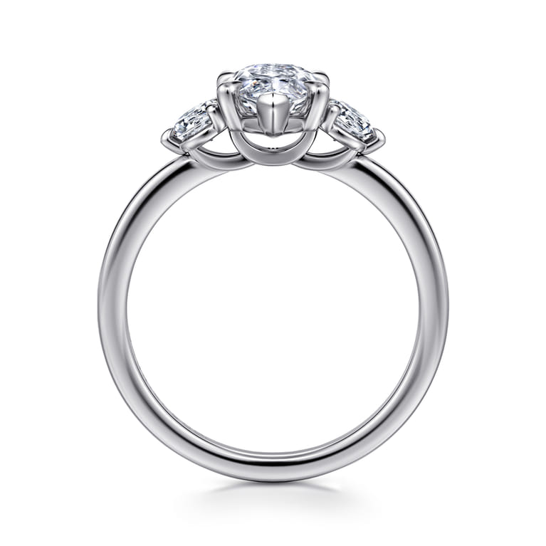 Adeline - 14K White Gold Marquise Shape Three Stone Diamond Engagement Ring - 0.35 ct - Shot 2